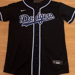 Nike Black Dodgers Kids Baseball Jersey with Blue & White Trim